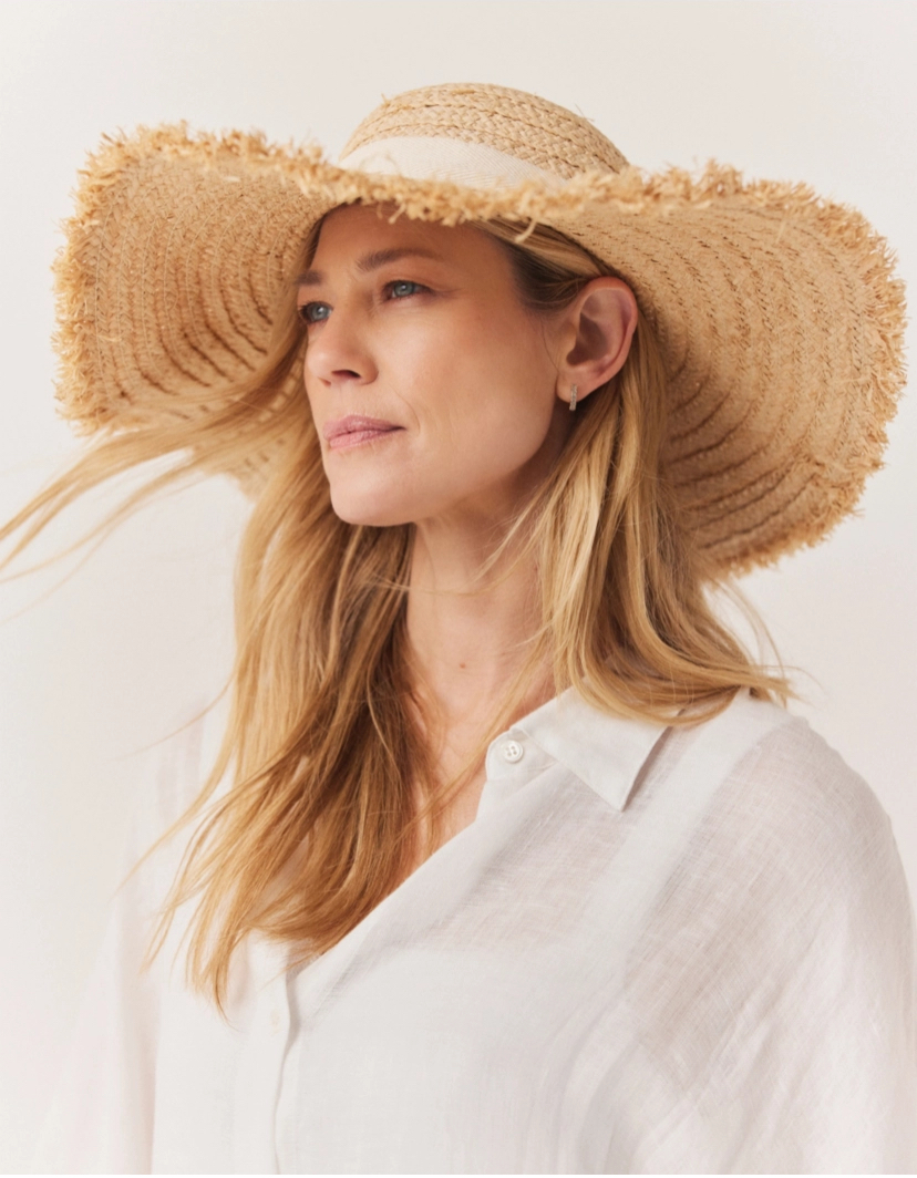 Wide Brim Fringed Raffia Hat