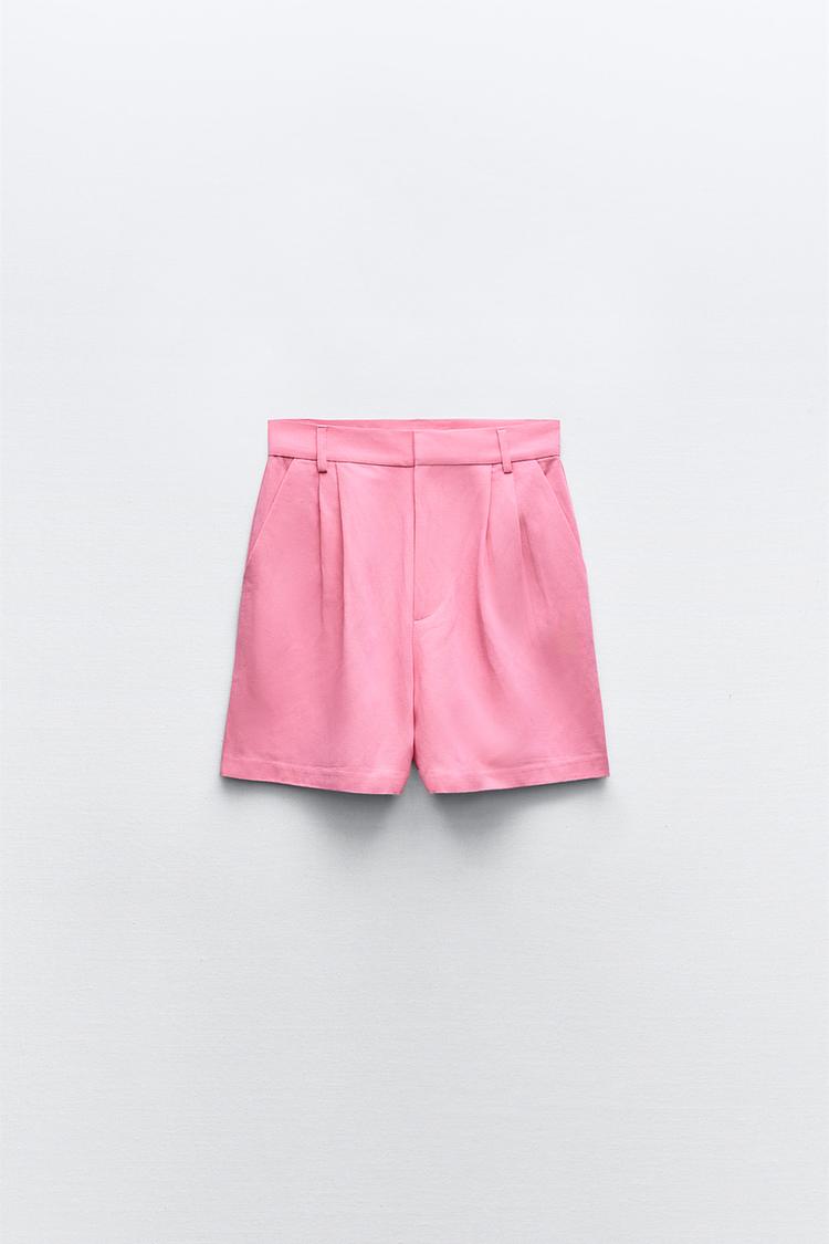 High Waist Pleated Bermuda Shorts