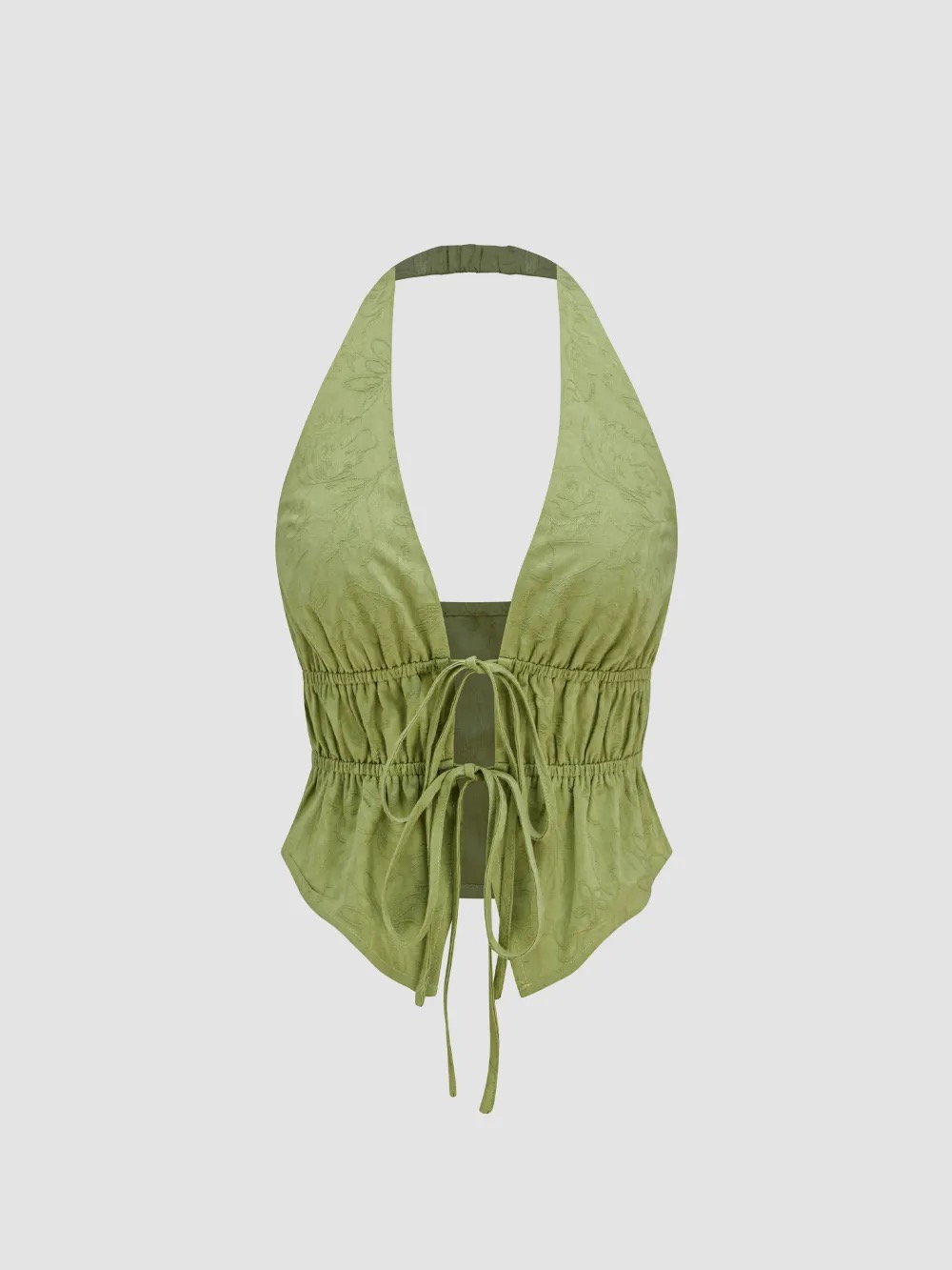 Halter V-neck Knotted Ruched Crop Top
