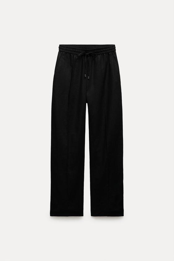 Linen Blend Straight Trousers