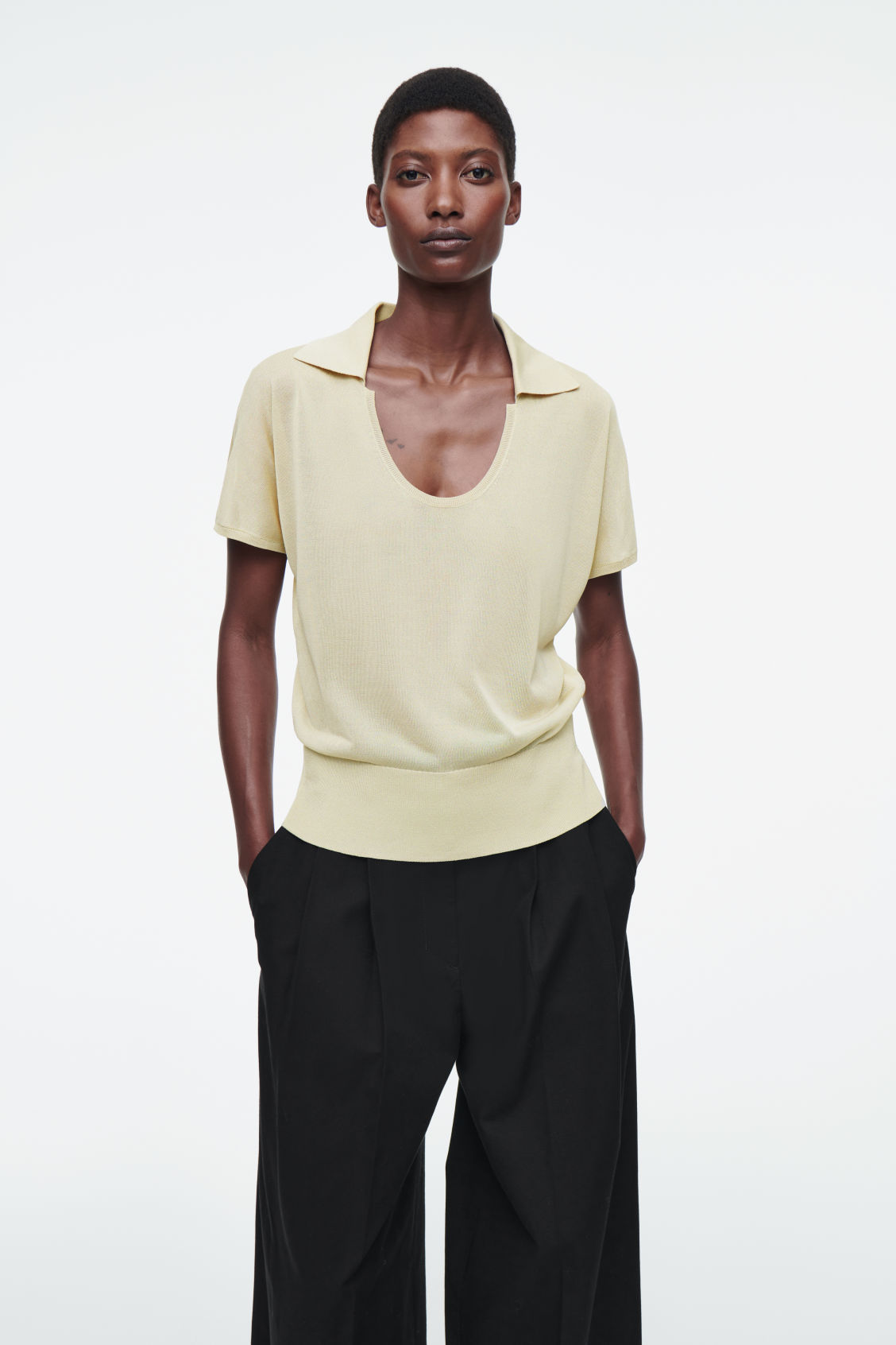 Scoop Neck Knitted Polo Shirt 