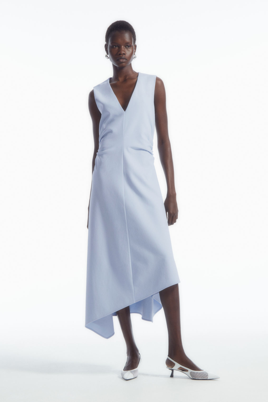COS — Gathered Asymmetric Midi Dress