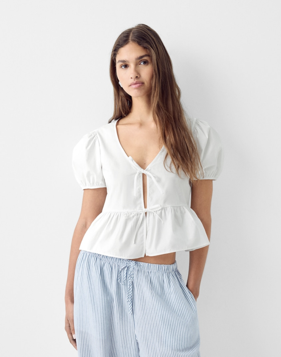 Short Sleeve Shirt With Bow Detail
