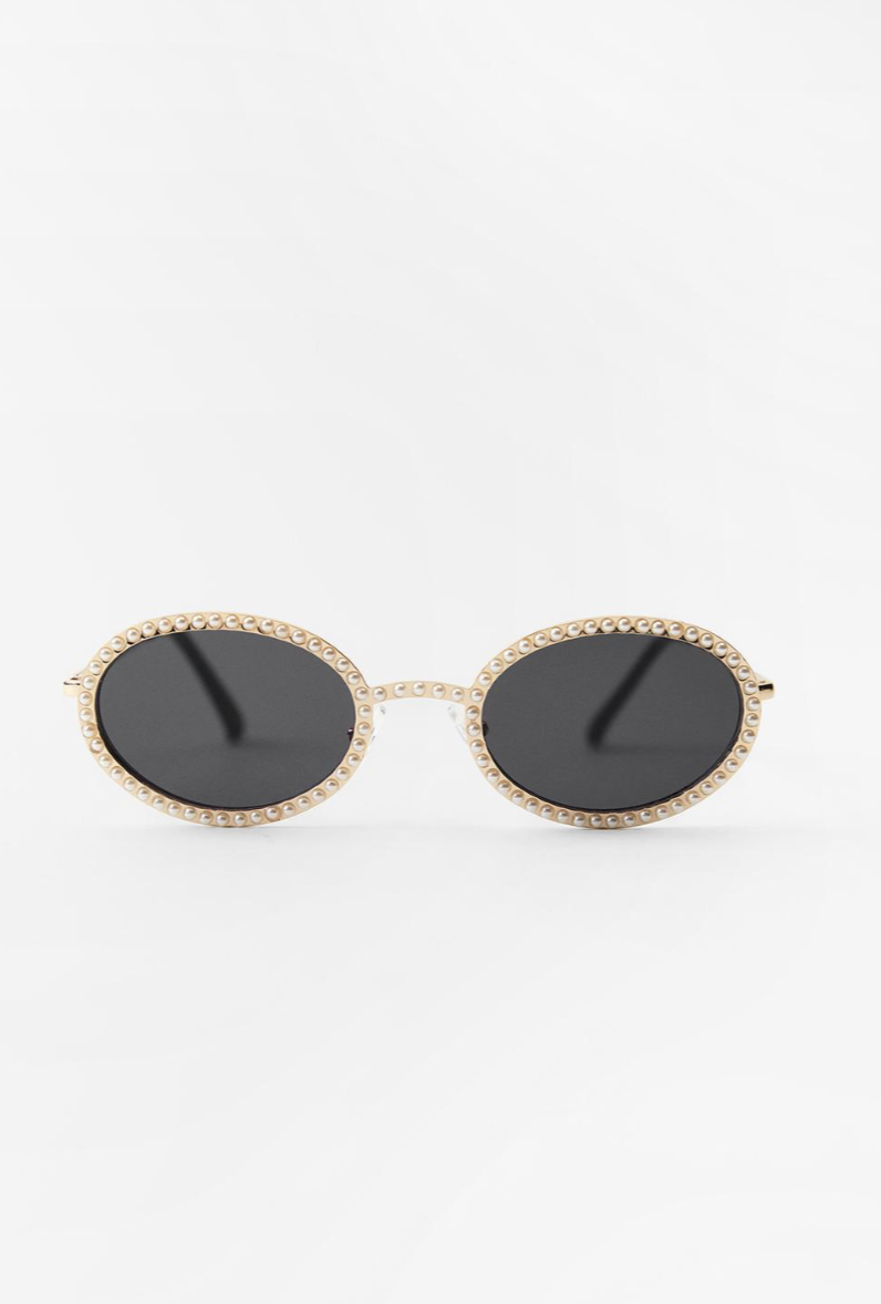Oval Sunglasses With Faux Pearl