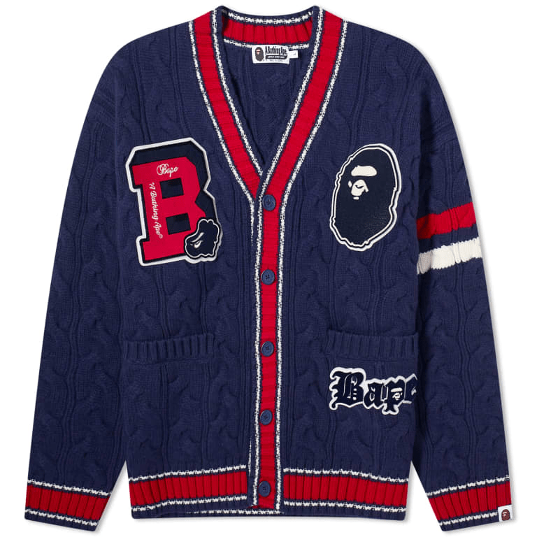 BATHING APE — College Badges Knit Cardigan