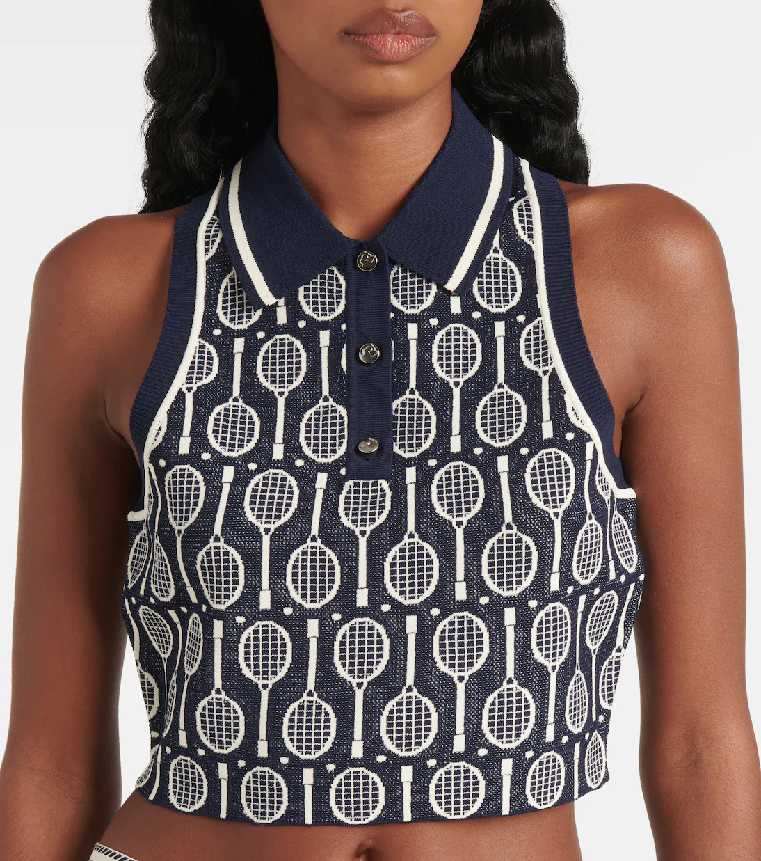 Cropped Intarsia Polo Shirt