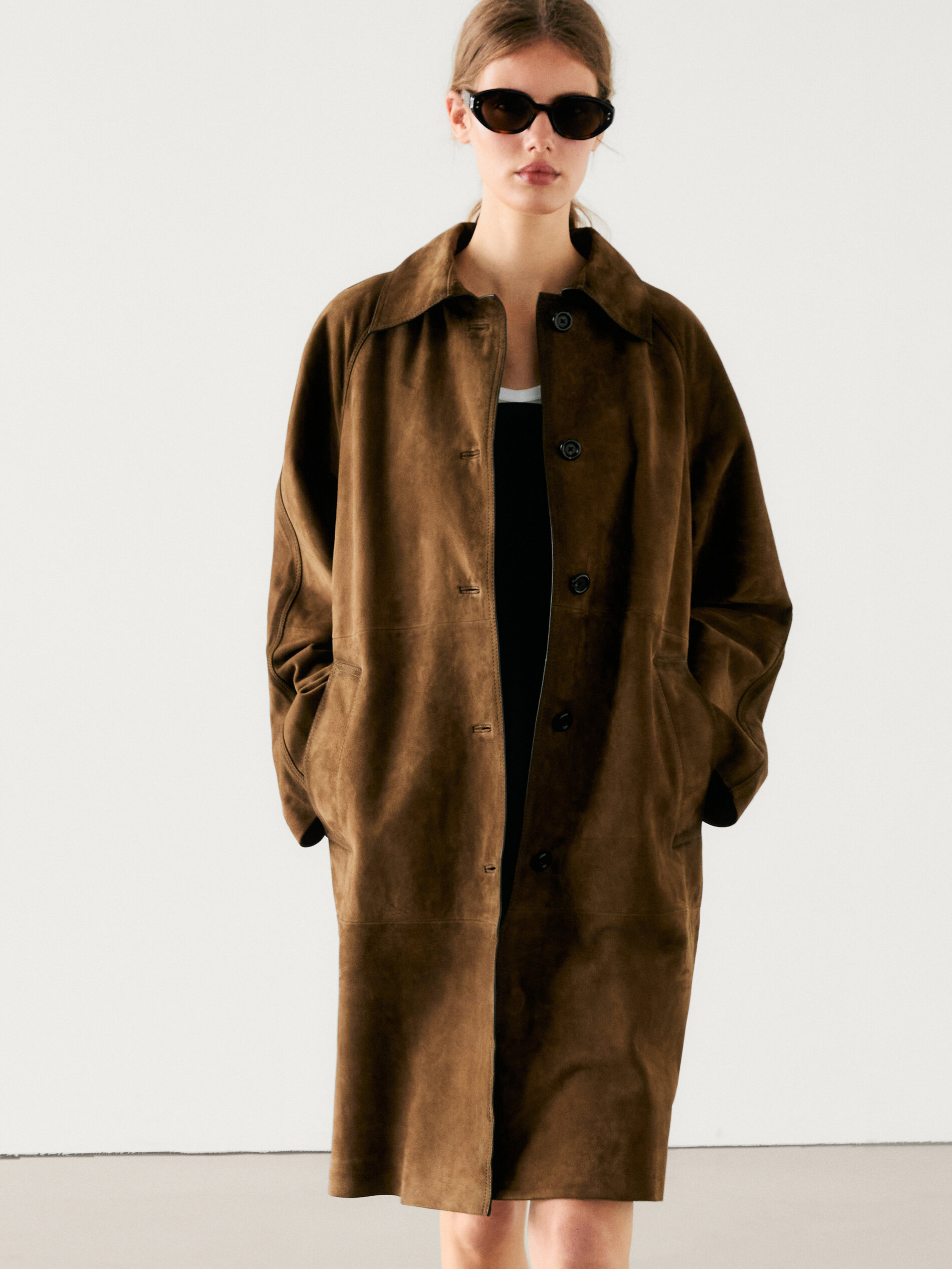 Suede Leather Trench Coat 