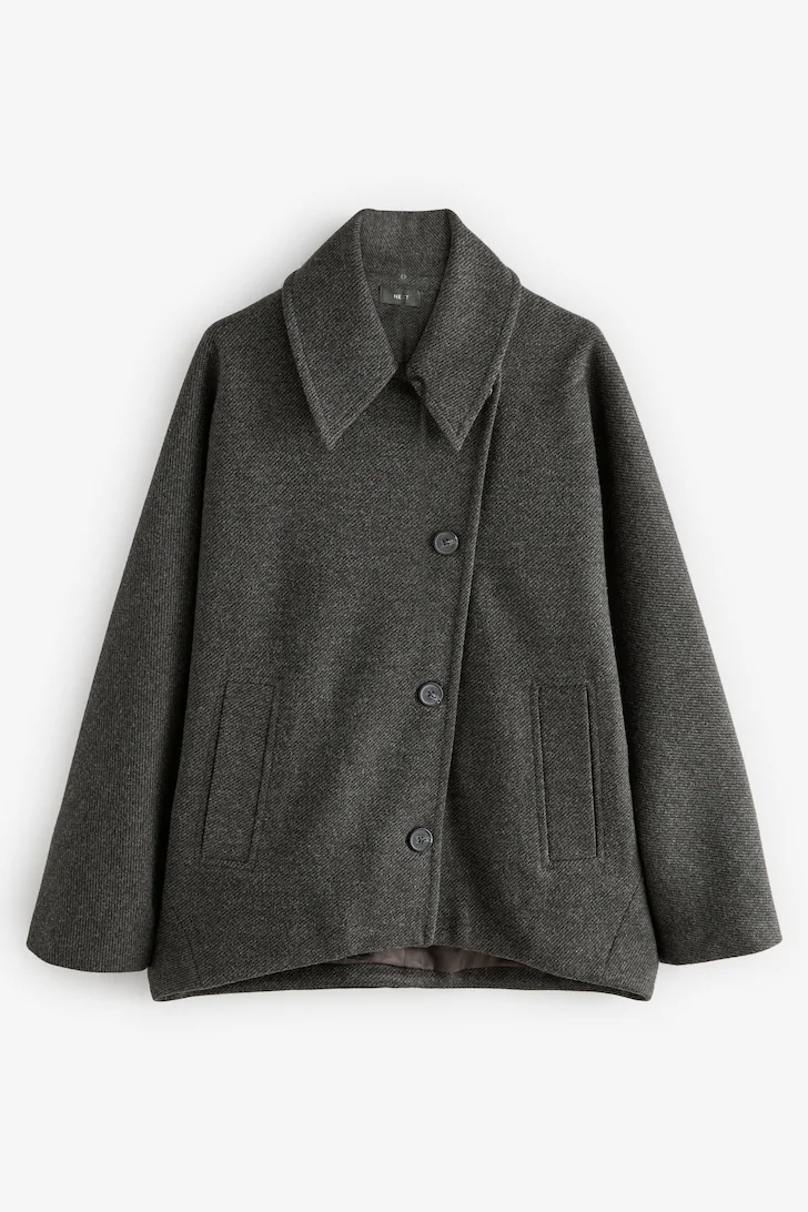 Next  — Asymetric Button Cape Coat
