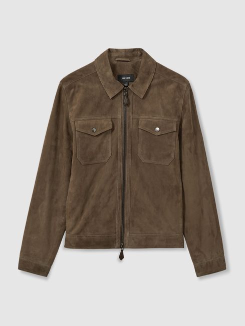 Suede Zip-Through Trucker Jacket 