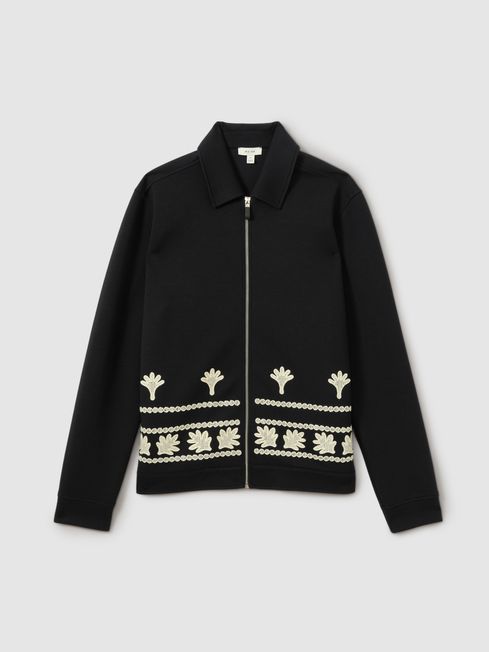 Reiss  — Gatsby Interlock Jersey Embroidered Jacket 