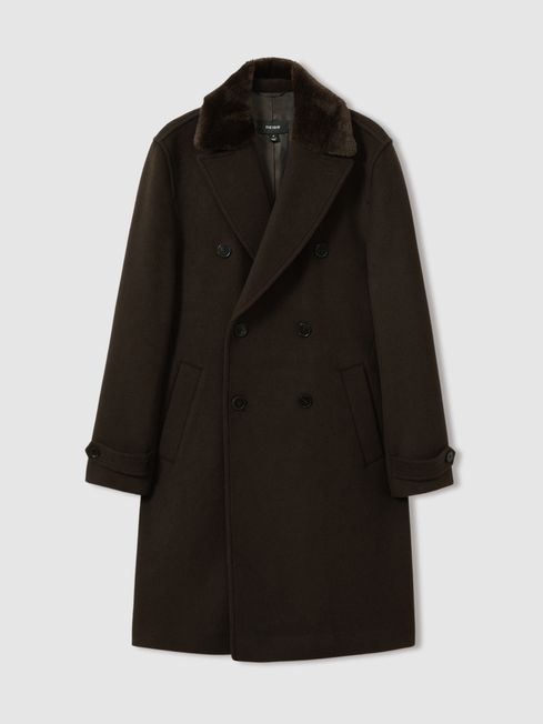 Wool Blend Borg-Collar Coat 