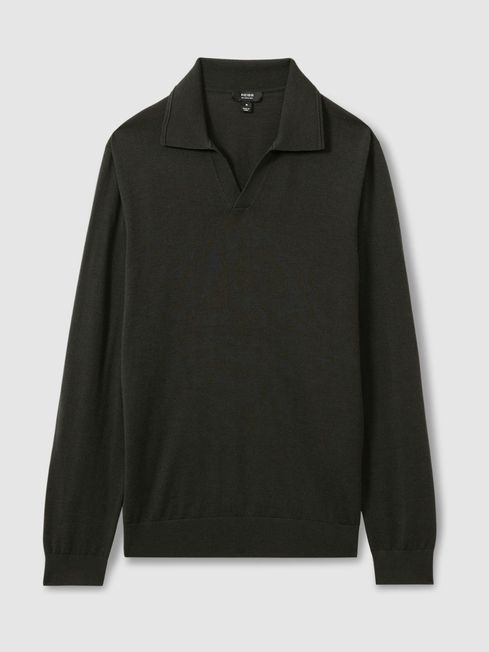 Merino Wool Open Collar Polo Shirt 