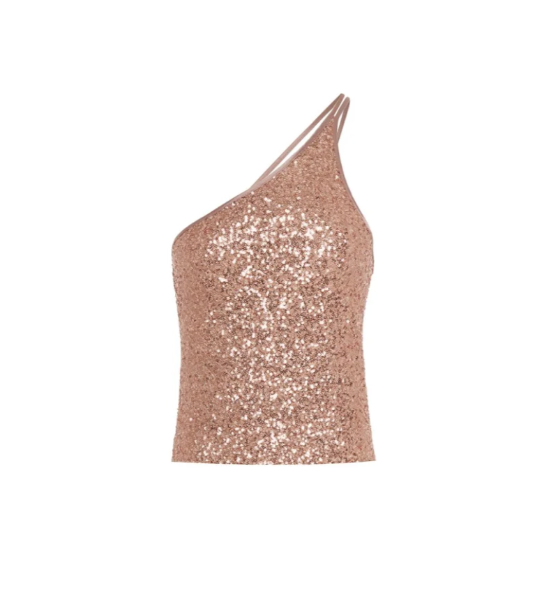 One Shoulder Sequinned Nude Blouse