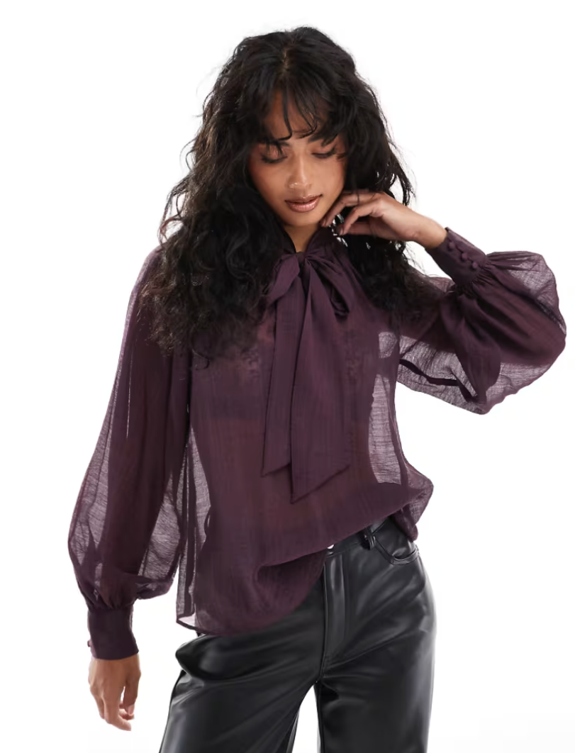 Goldie Sheer Blouse With Bow Detail