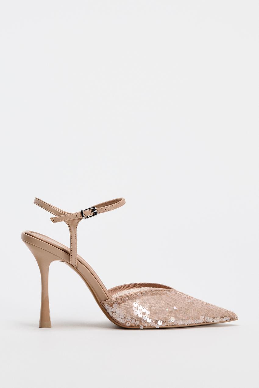 Sequinned High-Heel Slingback Shoes