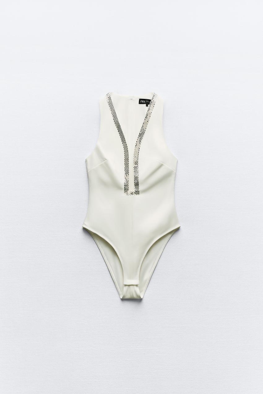 Fitted Bodysuit With Rhinestones