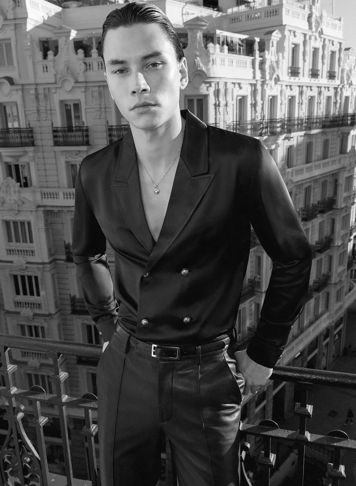 Satin Double Breasted Silver Button Shirt 