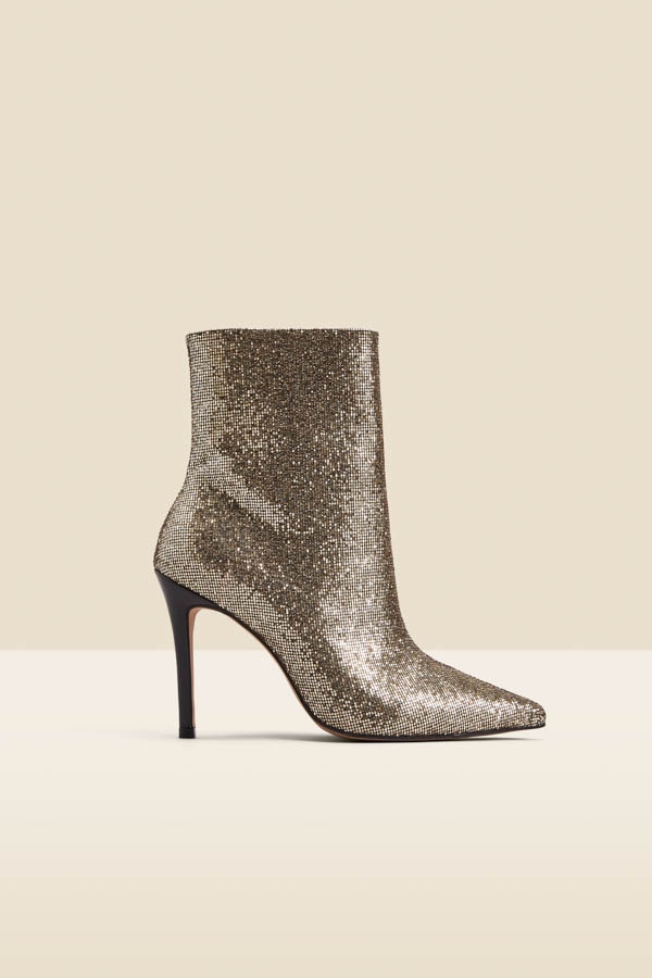 Gold Glitter Pointed Toe Ankle Boot