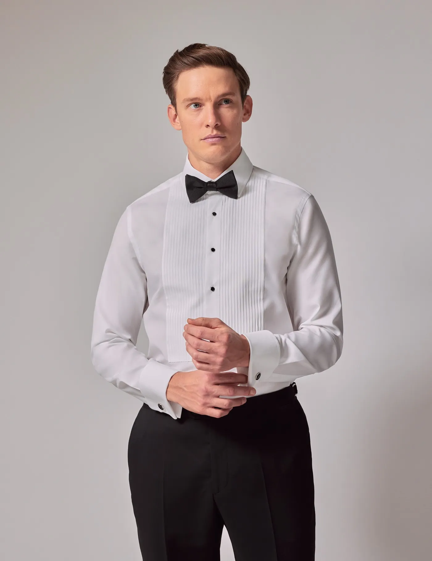 Pleat Front Fitted Slim Evening Shirt 