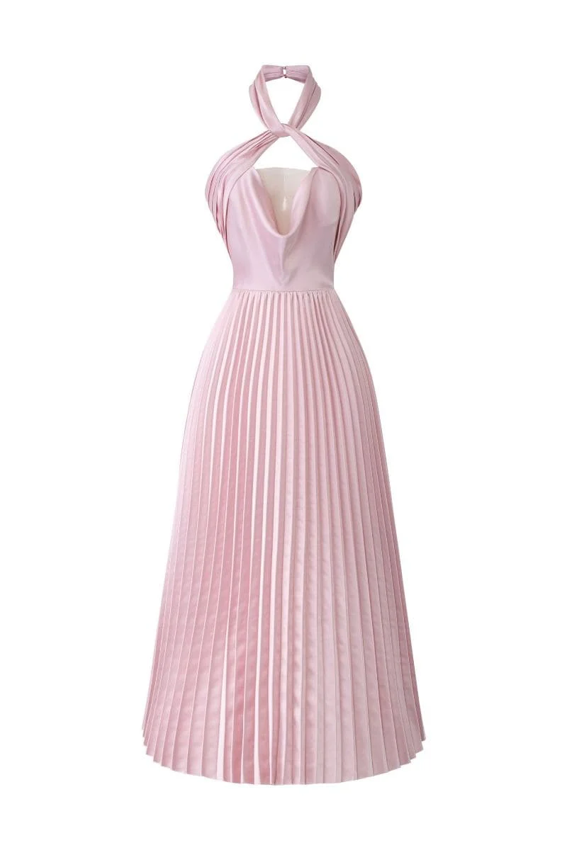 Hayley Silk Satin Pleated Midi Dress