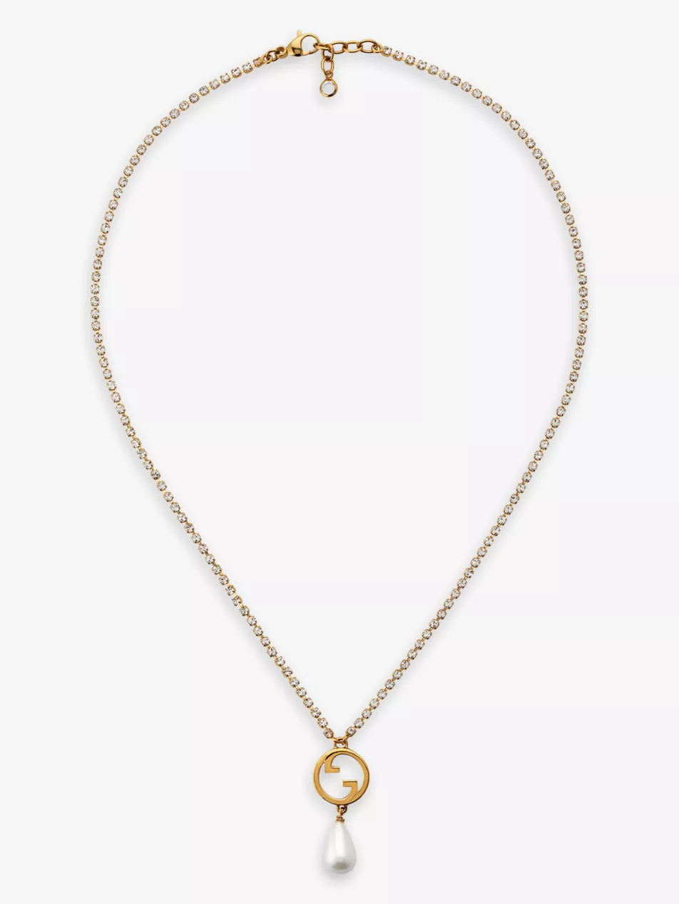 Blondie Interlocking G-Charm Gold-Toned Metal, Faux-Pearl And Crystal Necklace
