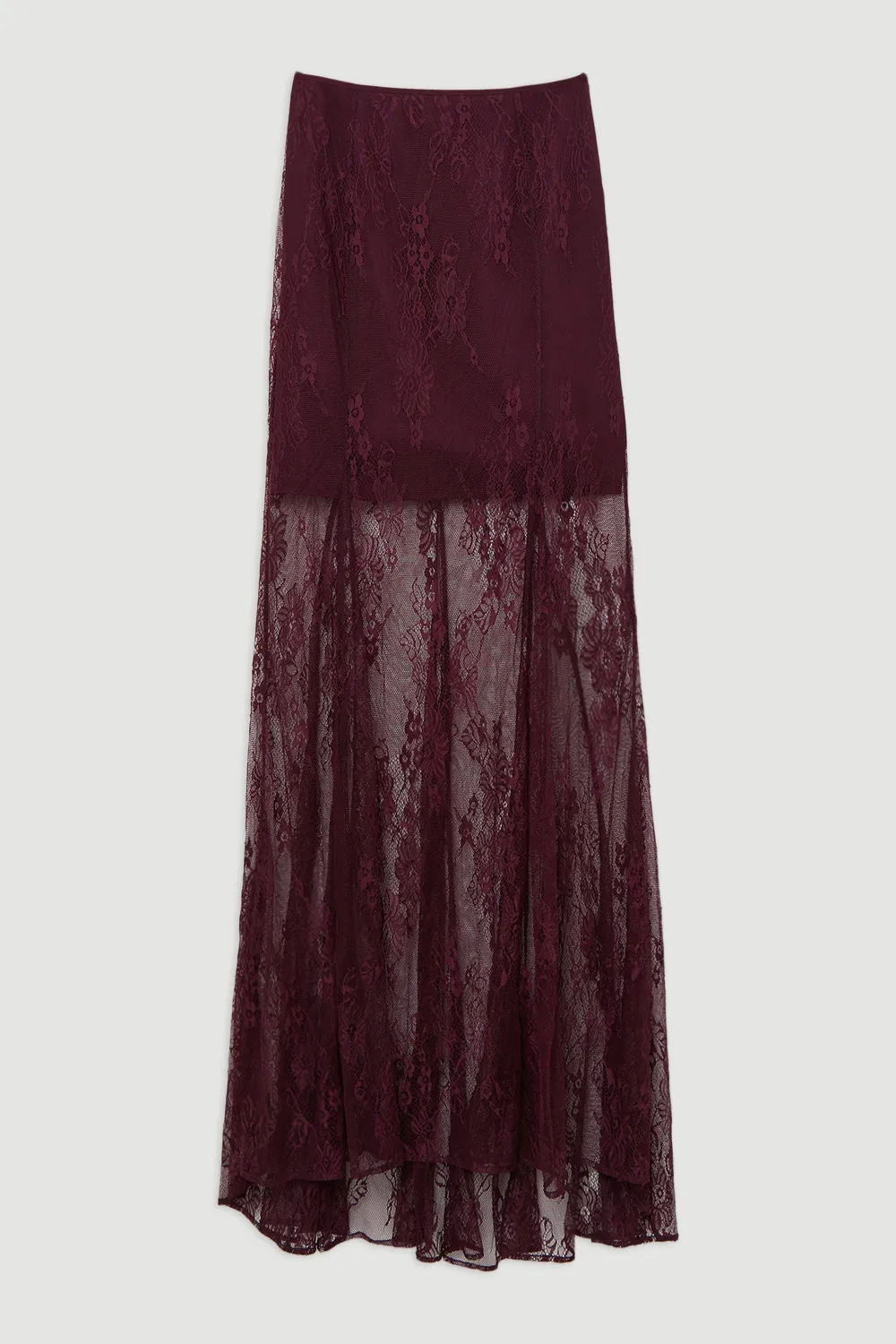Sheer Lace Godet Midi Skirt 