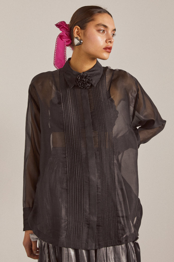 Sheer Pin Tuck Shirt 