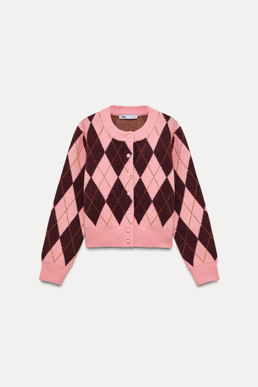 Zara — Argyle Jacquard Cardigan