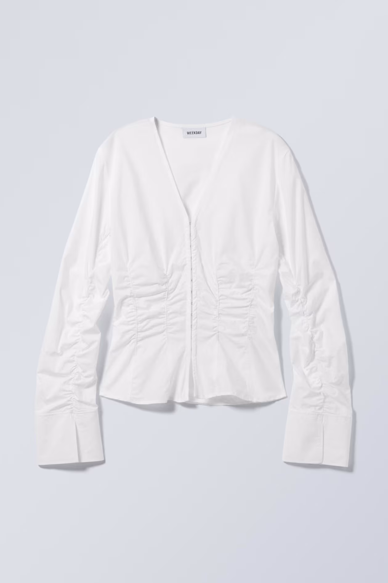 Gathered Poplin V-neck Shirt
