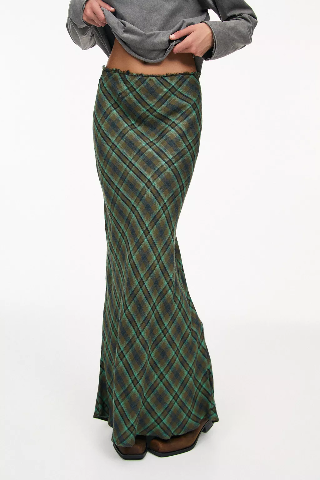Long Checked Skirt 