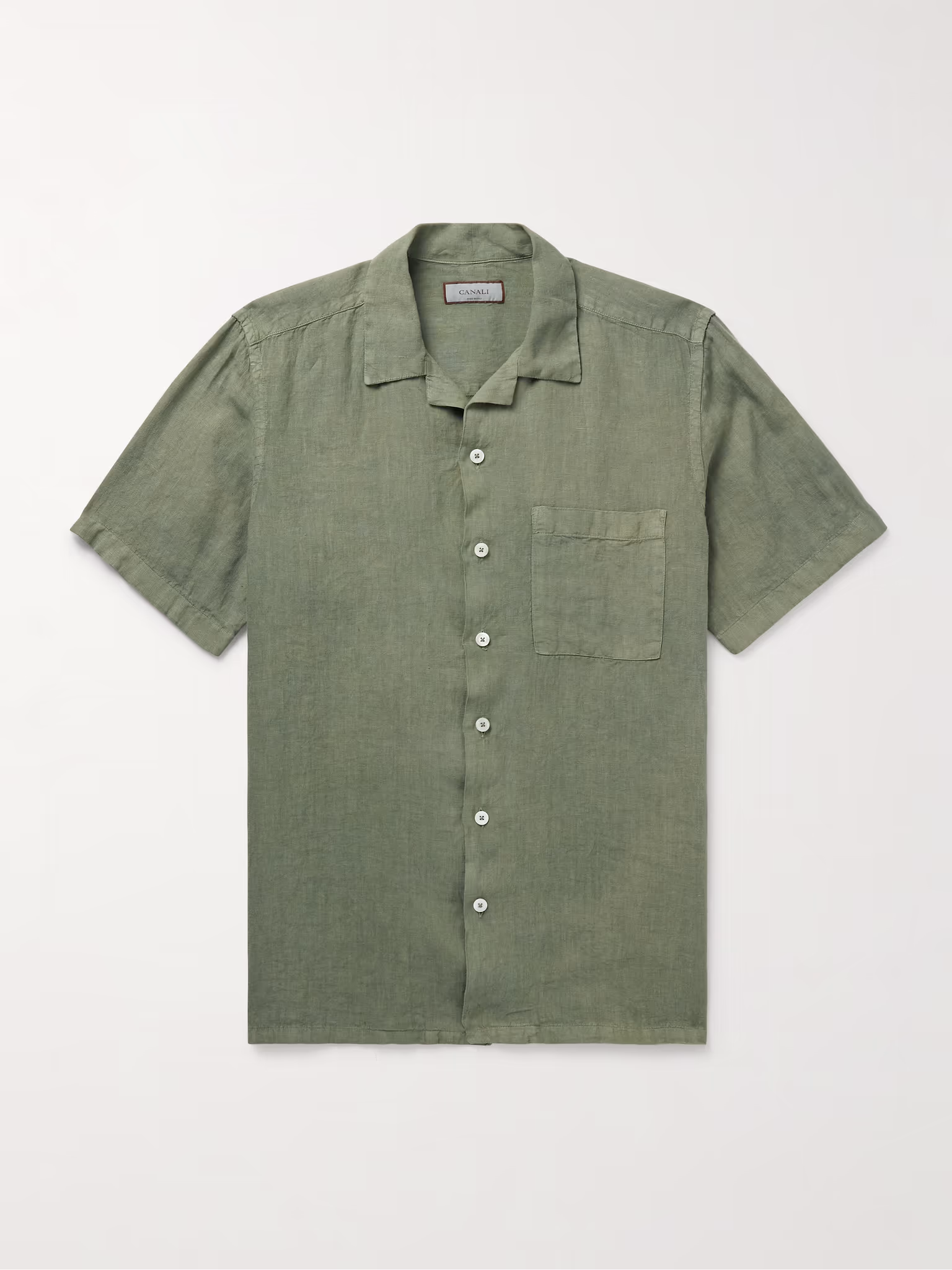 Camp-Collar Garment-Dyed Linen Shirt